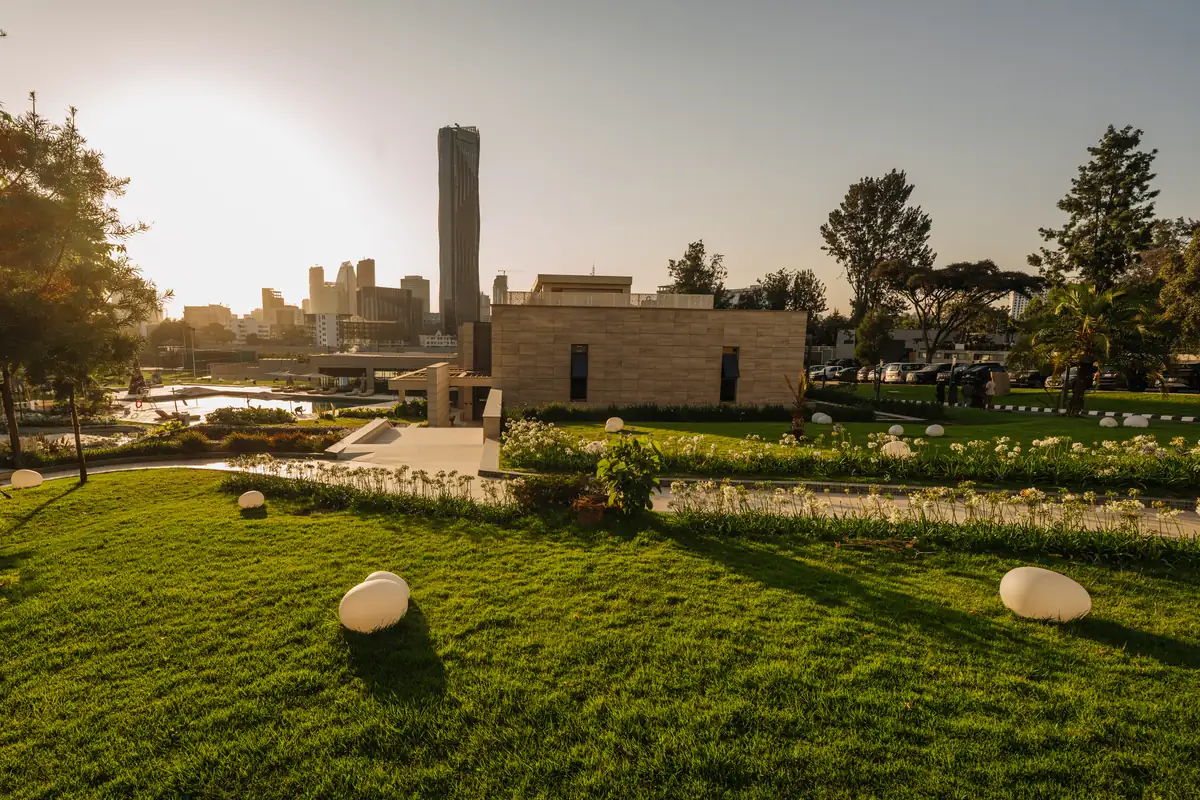 Minab garden grounds in warm evening light